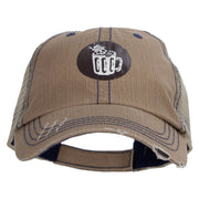 Oktoberfest Skull in Beer Cup Heat Transfer Low Profile Special Cotton Mesh Cap - Khaki OSFM