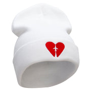 Plane Heart Embroidered 12 Inch Long Knitted Beanie - White OSFM