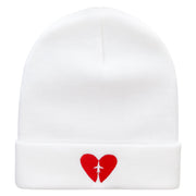 Plane Heart Embroidered 12 Inch Long Knitted Beanie - White OSFM