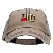 I Heart Beer Embroidered Low Profile Special Cotton Mesh Cap - Khaki OSFM