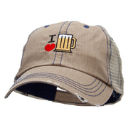 I Heart Beer Embroidered Low Profile Special Cotton Mesh Cap - Khaki OSFM