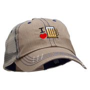 I Heart Beer Embroidered Low Profile Special Cotton Mesh Cap - Khaki OSFM