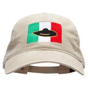 Mexican Flag Sombredo Embroidered Washed Cotton Brass Buckle Cap