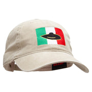 Mexican Flag Sombredo Embroidered Washed Cotton Brass Buckle Cap