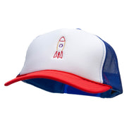 Retro Rocket Embroidered Foam Panel Mesh Snapback - White-Royal OSFM