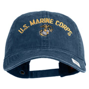 US Marine Corps Emblem Design Embroidered Washed Solid Pigment Dyed Cotton Twill Brass Buckle Cap - Navy OSFM