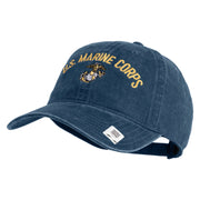 US Marine Corps Emblem Design Embroidered Washed Solid Pigment Dyed Cotton Twill Brass Buckle Cap - Navy OSFM