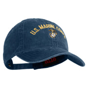 US Marine Corps Emblem Design Embroidered Washed Solid Pigment Dyed Cotton Twill Brass Buckle Cap - Navy OSFM