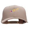 Trumpet with Flag Ribbon Embroidered Unconstructed High Profile Cotton Flat Bill Cap - Khaki OSFM