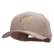 Trumpet with Flag Ribbon Embroidered Unconstructed High Profile Cotton Flat Bill Cap - Khaki OSFM