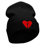 Plane Heart Embroidered 12 Inch Long Knitted Beanie - Black OSFM