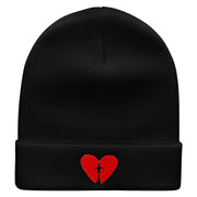 Plane Heart Embroidered 12 Inch Long Knitted Beanie - Black OSFM