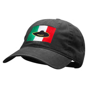 Mexican Flag Sombredo Embroidered Washed Cotton Brass Buckle Cap