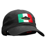 Mexican Flag Sombredo Embroidered Washed Cotton Brass Buckle Cap