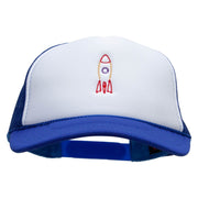 Retro Rocket Embroidered Foam Panel Mesh Snapback - Royal-White OSFM