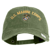 US Marine Corps Emblem Design Embroidered Washed Solid Pigment Dyed Cotton Twill Brass Buckle Cap - Olive OSFM