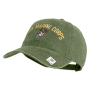 US Marine Corps Emblem Design Embroidered Washed Solid Pigment Dyed Cotton Twill Brass Buckle Cap - Olive OSFM