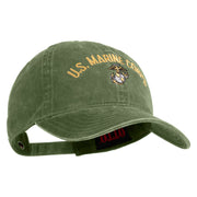 US Marine Corps Emblem Design Embroidered Washed Solid Pigment Dyed Cotton Twill Brass Buckle Cap - Olive OSFM