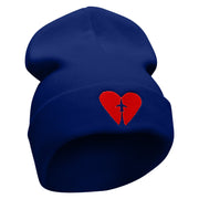 Plane Heart Embroidered 12 Inch Long Knitted Beanie - Royal OSFM