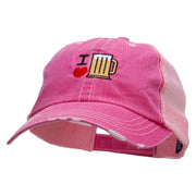 I Heart Beer Embroidered Low Profile Special Cotton Mesh Cap - Fuchsia OSFM