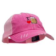 I Heart Beer Embroidered Low Profile Special Cotton Mesh Cap - Fuchsia OSFM