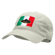 Mexican Flag Sombredo Embroidered Washed Cotton Brass Buckle Cap