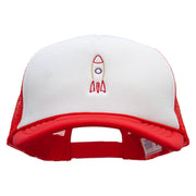 Retro Rocket Embroidered Foam Panel Mesh Snapback - White-Red OSFM