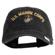 US Marine Corps Emblem Design Embroidered Washed Solid Pigment Dyed Cotton Twill Brass Buckle Cap - Black OSFM