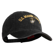 US Marine Corps Emblem Design Embroidered Washed Solid Pigment Dyed Cotton Twill Brass Buckle Cap - Black OSFM