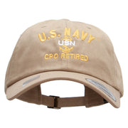 Officially Licensed US Navy USN CPO Retired Unstructured Low Profile 6 panel Cotton Cap - Khaki OSFM