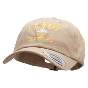 Officially Licensed US Navy USN CPO Retired Unstructured Low Profile 6 panel Cotton Cap - Khaki OSFM