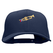 Trumpet with Flag Ribbon Embroidered Unconstructed High Profile Cotton Flat Bill Cap - Navy OSFM