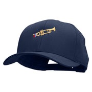 Trumpet with Flag Ribbon Embroidered Unconstructed High Profile Cotton Flat Bill Cap - Navy OSFM