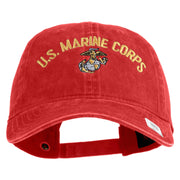 US Marine Corps Emblem Design Embroidered Washed Solid Pigment Dyed Cotton Twill Brass Buckle Cap - Red OSFM