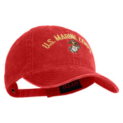 US Marine Corps Emblem Design Embroidered Washed Solid Pigment Dyed Cotton Twill Brass Buckle Cap - Red OSFM