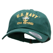 Officially Licensed US Navy USN CPO Retired Unstructured Low Profile 6 panel Cotton Cap - Spruce OSFM