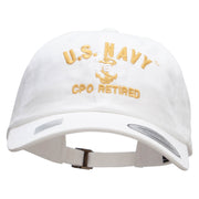 Officially Licensed US Navy USN CPO Retired Unstructured Low Profile 6 panel Cotton Cap - White OSFM