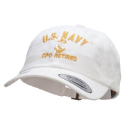 Officially Licensed US Navy USN CPO Retired Unstructured Low Profile 6 panel Cotton Cap - White OSFM