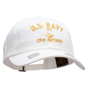 Officially Licensed US Navy USN CPO Retired Unstructured Low Profile 6 panel Cotton Cap - White OSFM