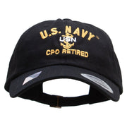 Officially Licensed US Navy USN CPO Retired Unstructured Low Profile 6 panel Cotton Cap - Black OSFM