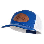 Aces Faux Leather Patched Premium Mesh Trucker Cap - Royal White OSFM