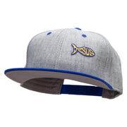 Jesus Fish Religious Patched Flat Bill Snapback Two Tone Cap - Royal-Grey OSFM