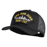 USS San Juan Submarine SSN 751 Patched Solid Cotton Twill Mesh Prostyle Cap - Black OSFM