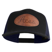 Aces Faux Leather Patched Premium Mesh Trucker Cap - Black Navy OSFM