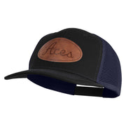 Aces Faux Leather Patched Premium Mesh Trucker Cap - Black Navy OSFM