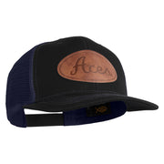 Aces Faux Leather Patched Premium Mesh Trucker Cap - Black Navy OSFM