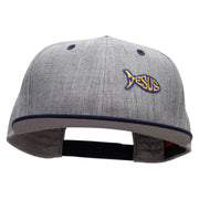 Jesus Fish Religious Patched Flat Bill Snapback Two Tone Cap - Navy-Grey OSFM