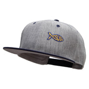 Jesus Fish Religious Patched Flat Bill Snapback Two Tone Cap - Navy-Grey OSFM