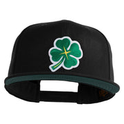 Four Leaf Clover Patched Wool Blend Prostyle Snapback Cap - Black OSFM