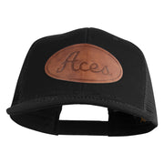Aces Faux Leather Patched Premium Mesh Trucker Cap - Black Black OSFM